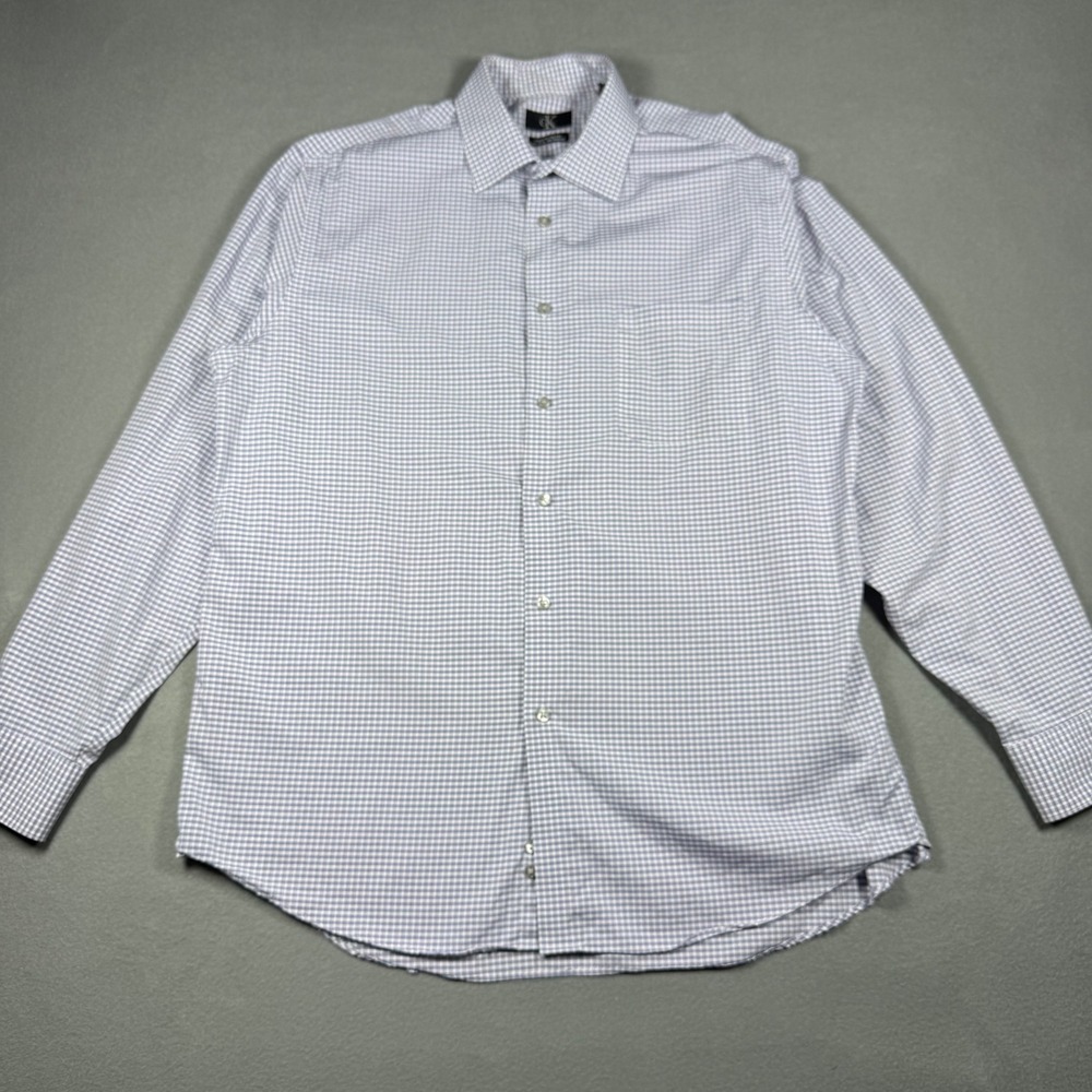 Calvin Klein Mens Dress Shirt Regular Fit L Purple Gingham Check Non-Iron Cotton